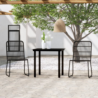 Dining Set Black Powder-coated steel, glass, PE rattan