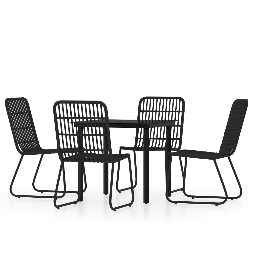 Dining Set Black Powder-coated steel, PE rattan, Glass 5 Piece Set