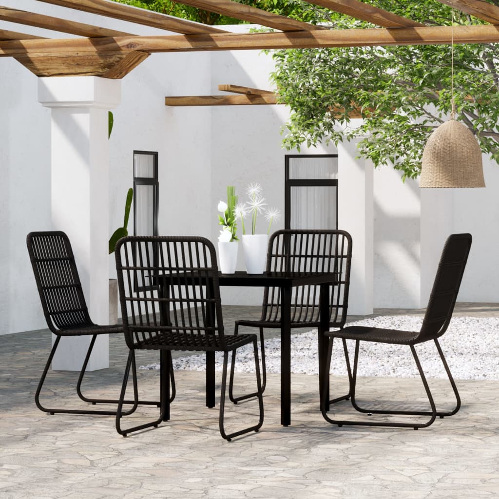 Dining Set Black Powder-coated steel, PE rattan, Glass 5 Piece Set