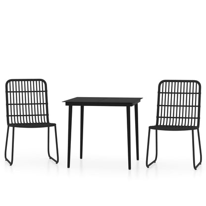 Dining Set Black PE rattan, powder-coated steel, glass Medium