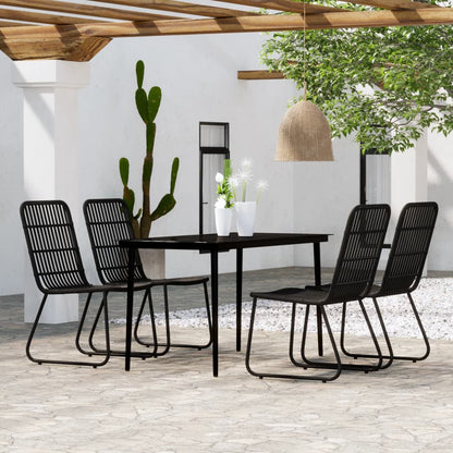 Dining Set Black Powder-coated steel, glass, PE rattan