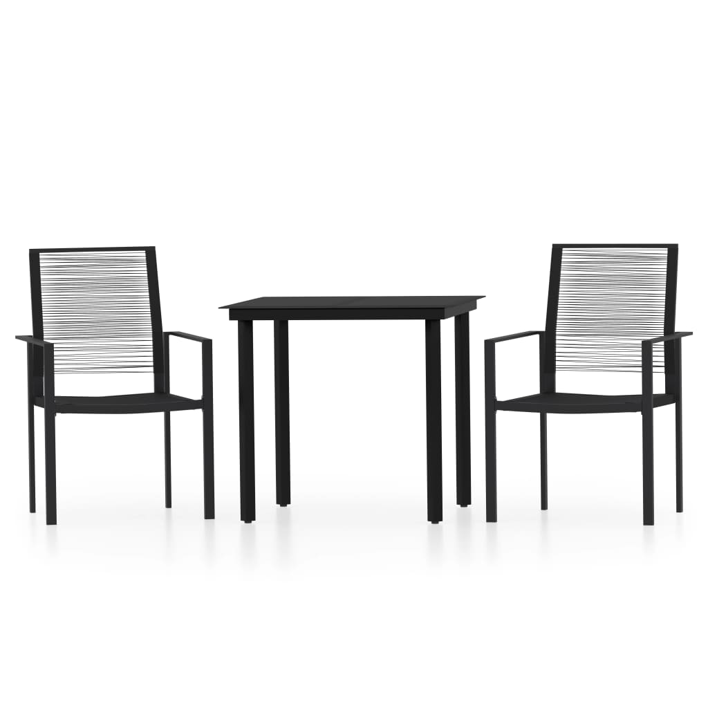 Dining Set Black Powder-coated steel, PVC hollow rattan, glass