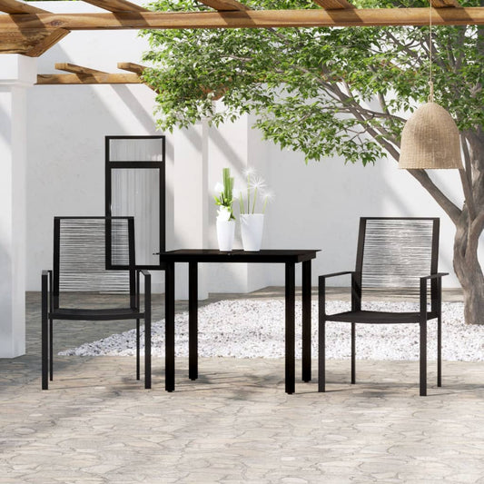 Dining Set Black Powder-coated steel, PVC hollow rattan, glass