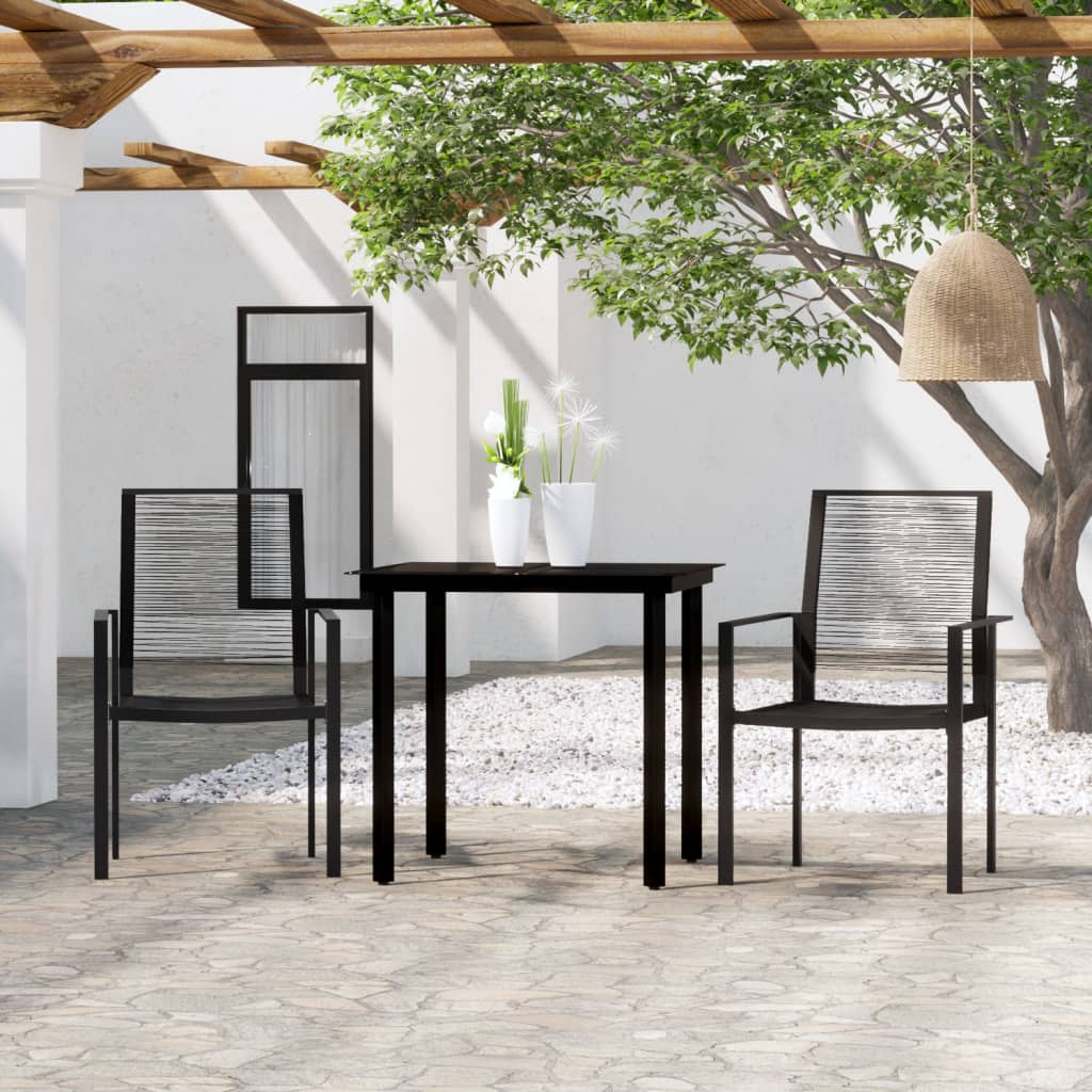Dining Set Black Powder-coated steel, PVC hollow rattan, glass