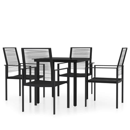 Dining Set Black Powder-Coated Steel, PVC hollow rattan, Glass