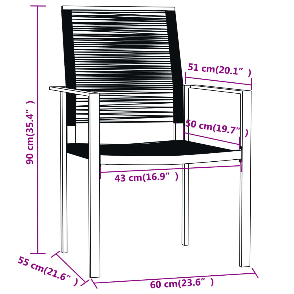 Dining Set Black Powder-Coated Steel, PVC hollow rattan, Glass