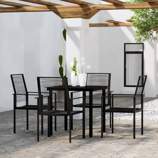 Dining Set Black Powder-Coated Steel, PVC hollow rattan, Glass