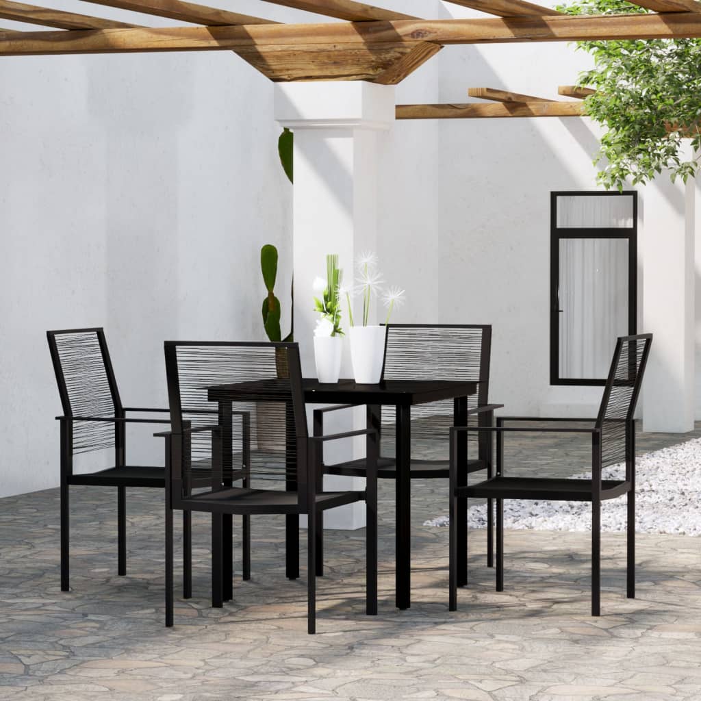 Dining Set Black Powder-Coated Steel, PVC hollow rattan, Glass