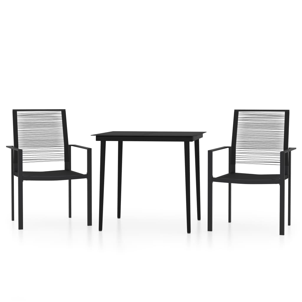 Dining Set Black Powder-Coated Steel, Glass, PVC Hollow Rattan