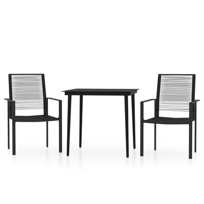Dining Set Black Powder-Coated Steel, Glass, PVC Hollow Rattan