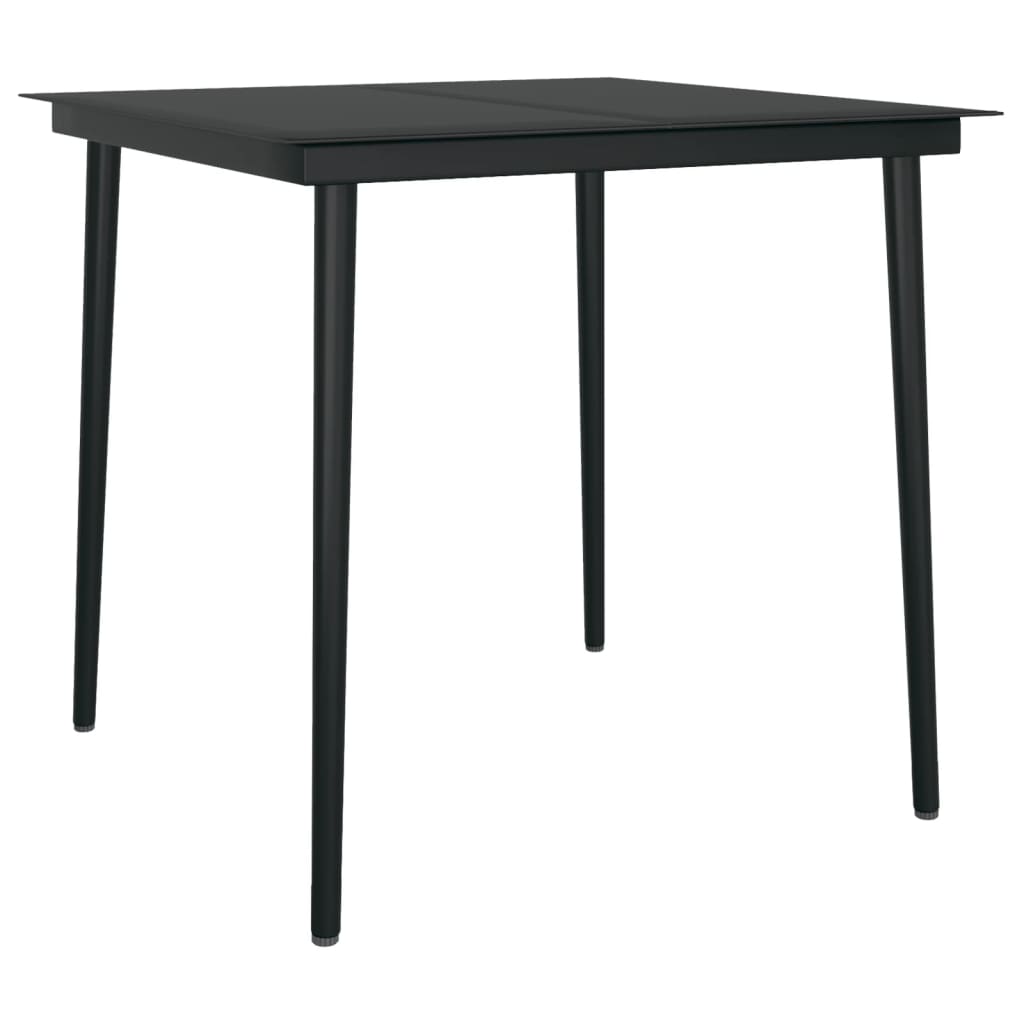 Dining Set Black Powder-Coated Steel, Glass, PVC Hollow Rattan
