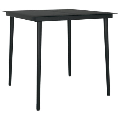 Dining Set Black Powder-Coated Steel, Glass, PVC Hollow Rattan