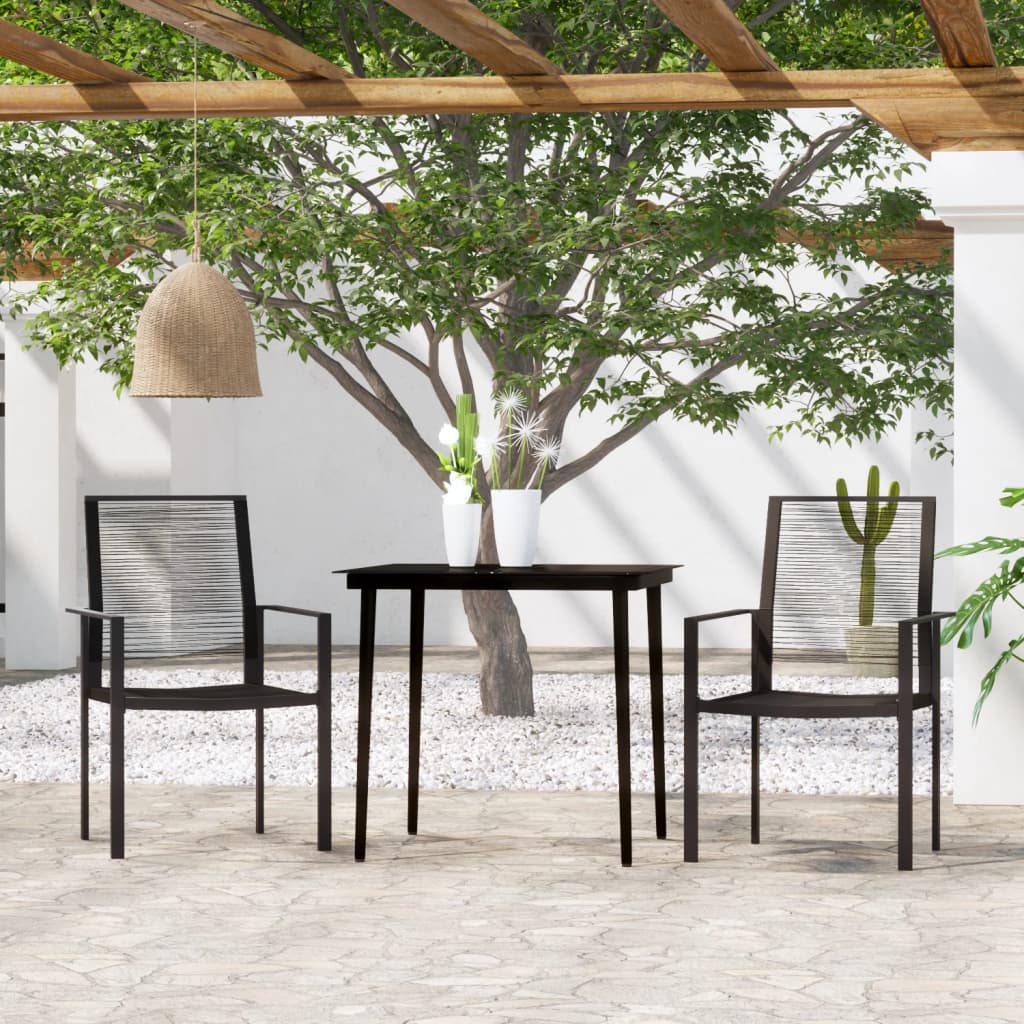 Dining Set Black Powder-Coated Steel, Glass, PVC Hollow Rattan