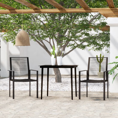 Dining Set Black Powder-Coated Steel, Glass, PVC Hollow Rattan