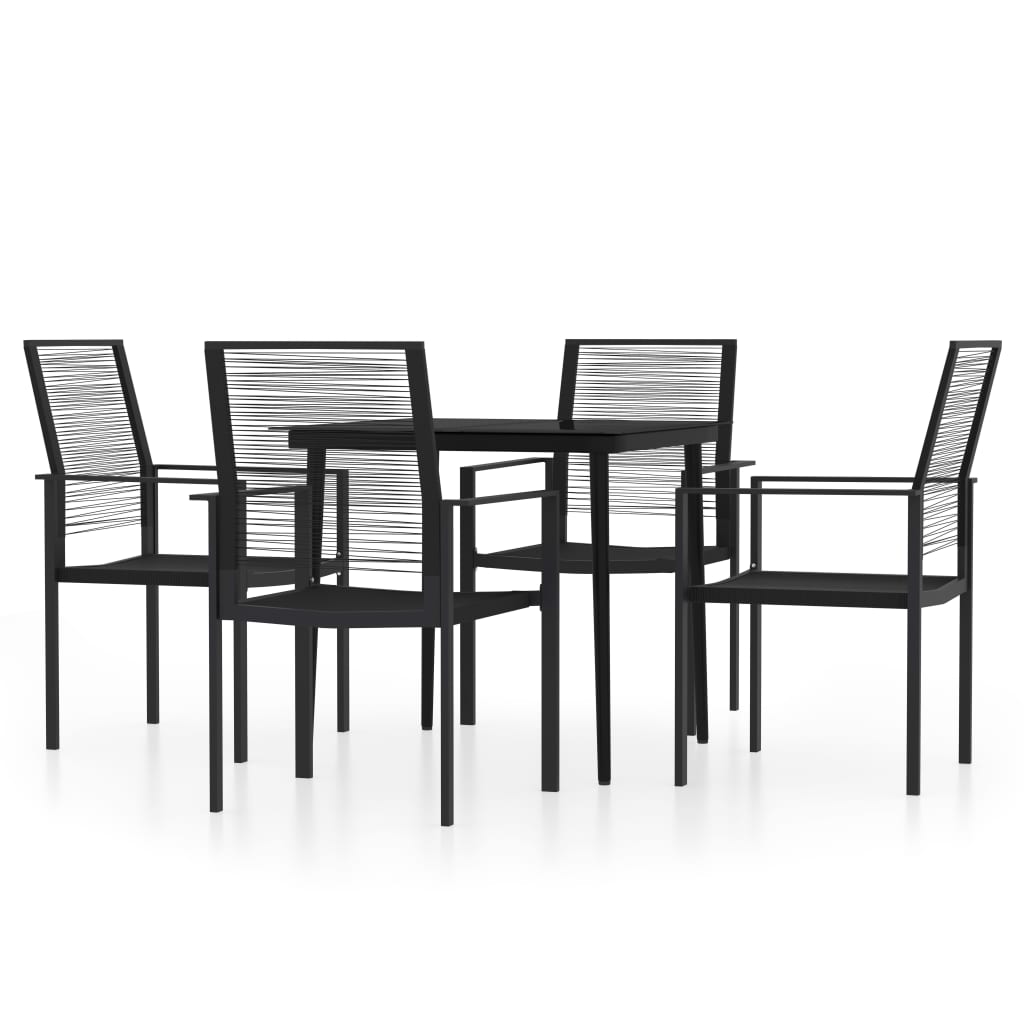 Dining Set Black Powder-coated Steel, Glass, PVC hollow rattan