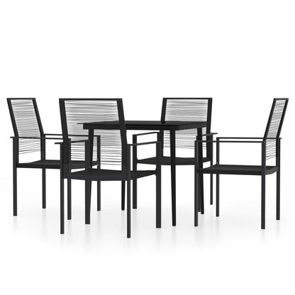 Dining Set Black Powder-coated Steel, Glass, PVC hollow rattan