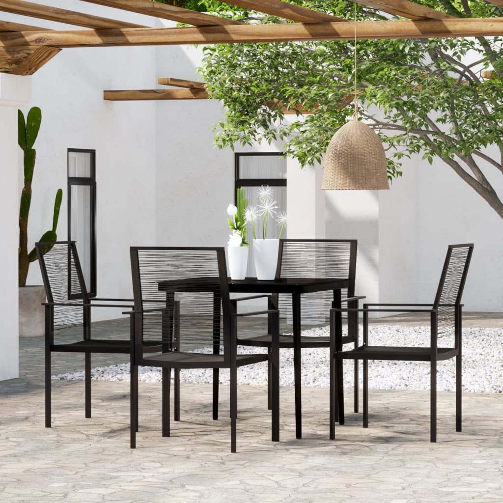 Dining Set Black Powder-coated Steel, Glass, PVC hollow rattan