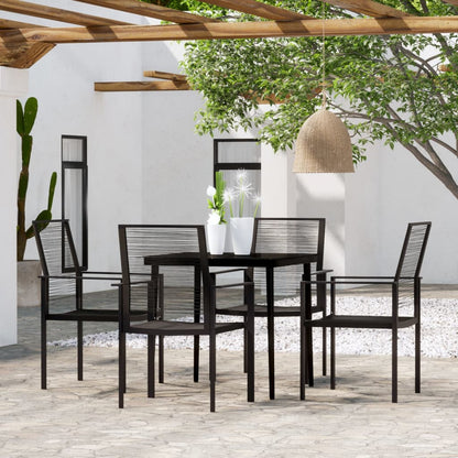 Dining Set Black Powder-coated Steel, Glass, PVC hollow rattan