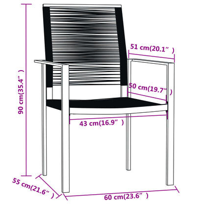 Dining Set Black Powder-coated steel, glass, PVC hollow rattan