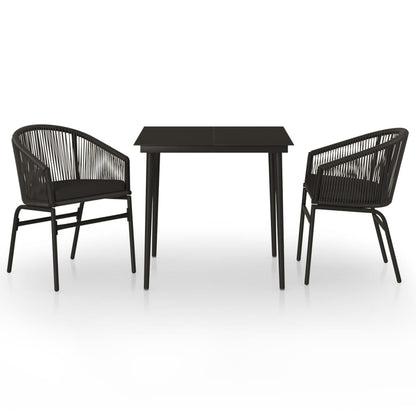 Garden Dining Set Black Powder-coated steel, glass, PVC rattan