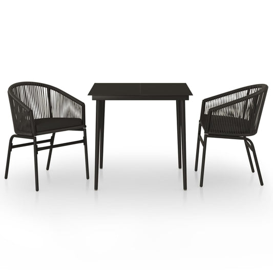 Garden Dining Set Black Powder-coated steel, glass, PVC rattan
