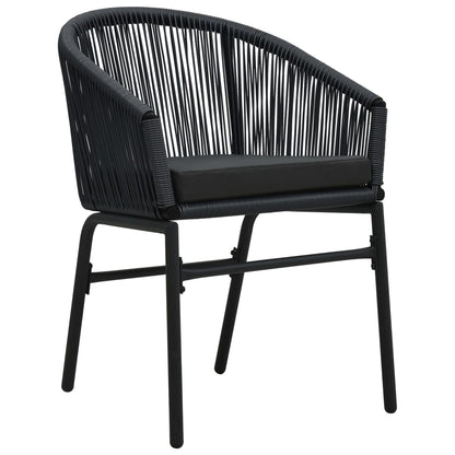 Garden Dining Set Black Powder-coated steel, glass, PVC rattan