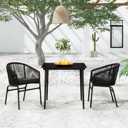 Garden Dining Set Black Powder-coated steel, glass, PVC rattan