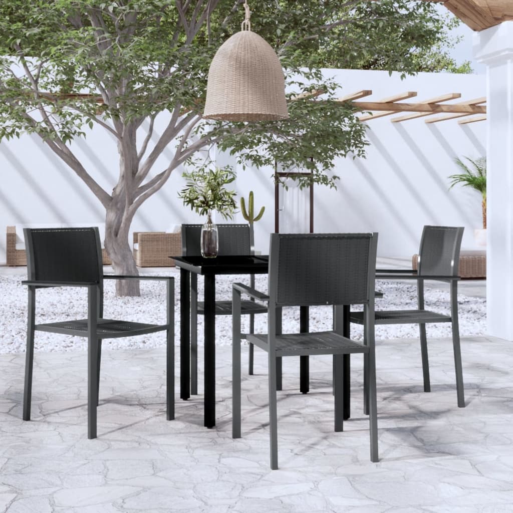 Garden Dining Set Black Powder-coated steel, plastic, glass