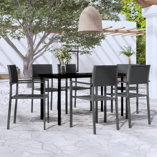 Garden Dining Set Black Powder-coated steel, glass, plastic Large