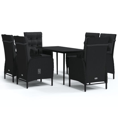 Garden Dining Set Black PE Rattan, Powder-Coated Steel, Glass Large