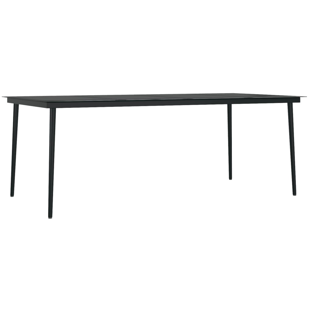 Garden Dining Set Black PE Rattan, Powder-Coated Steel, Glass Large