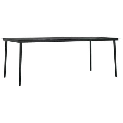 Garden Dining Set Black PE Rattan, Powder-Coated Steel, Glass Large