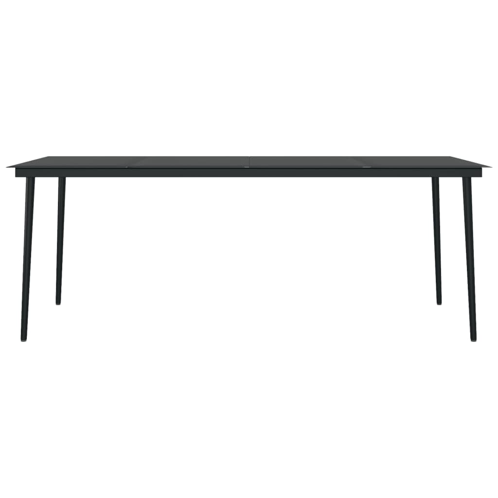 Garden Dining Set Black PE Rattan, Powder-Coated Steel, Glass Large