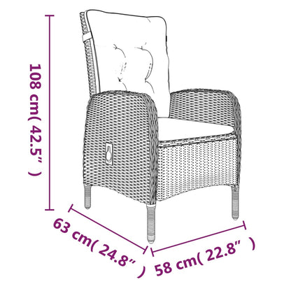 Garden Dining Set Black PE rattan, powder-coated steel, glass Large