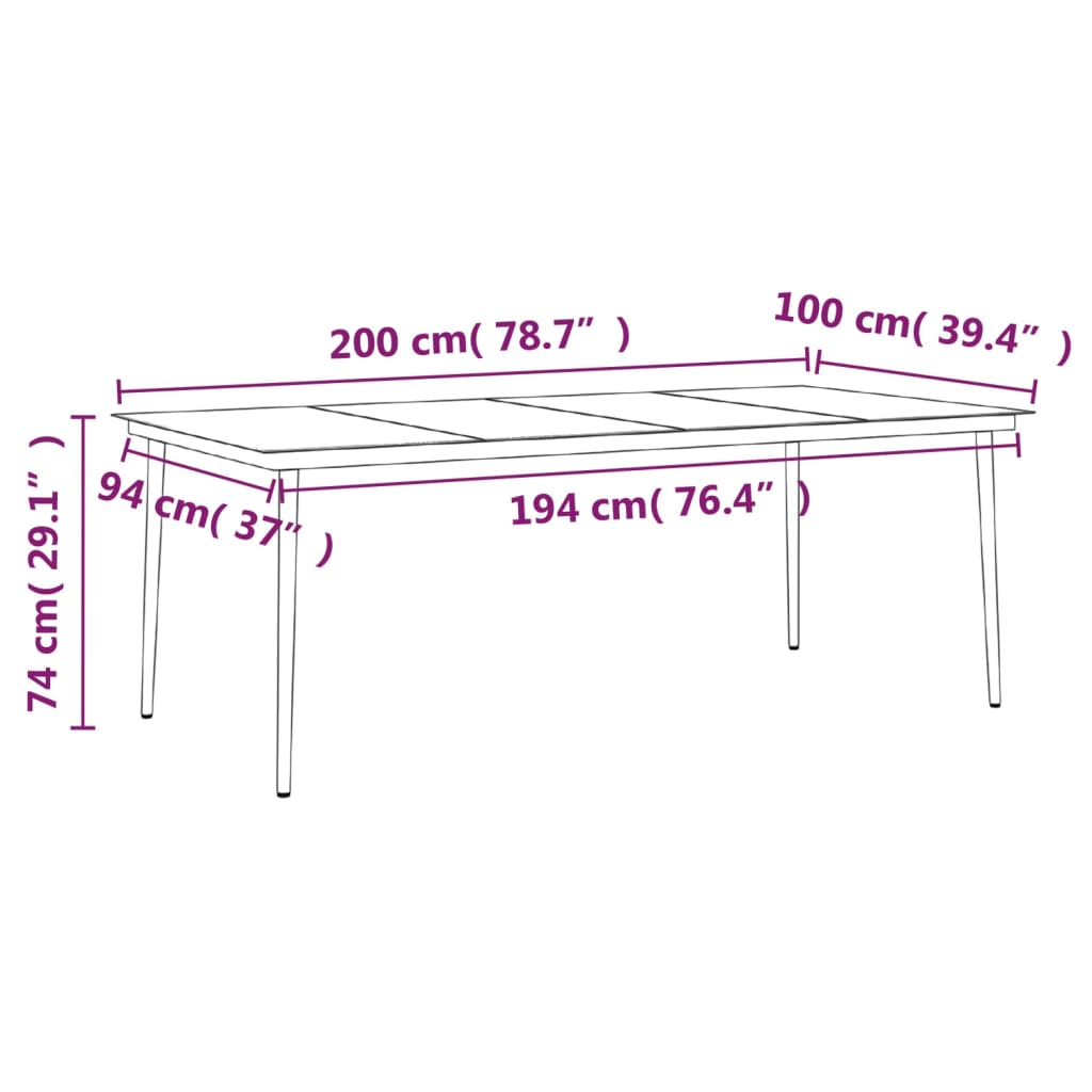 Garden Dining Set Black PE rattan, powder-coated steel, glass Large