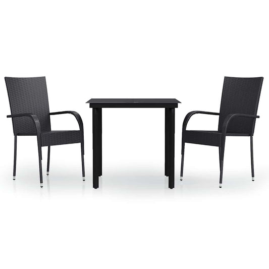 Garden Dining Set Black PE rattan, powder-coated steel, glass