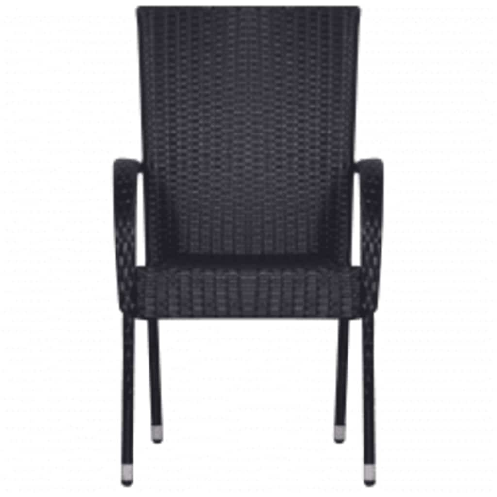 Garden Dining Set Black PE rattan, powder-coated steel, glass