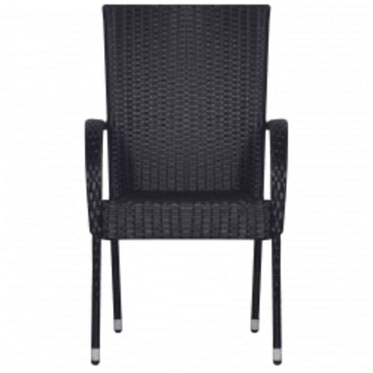 Garden Dining Set Black PE rattan, powder-coated steel, glass