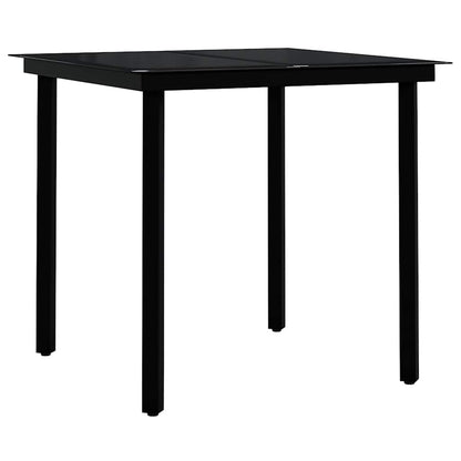 Garden Dining Set Black PE rattan, powder-coated steel, glass