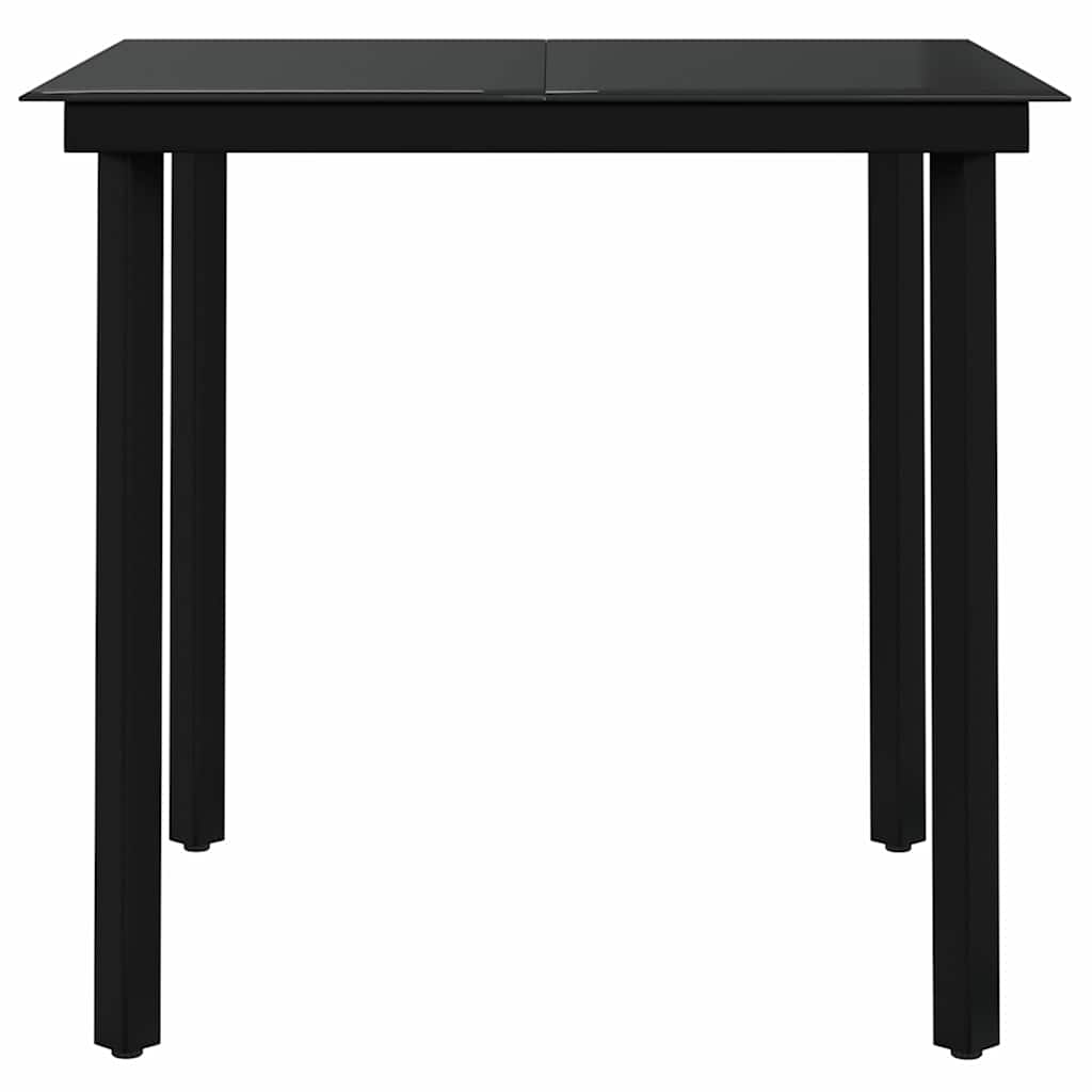 Garden Dining Set Black PE rattan, powder-coated steel, glass