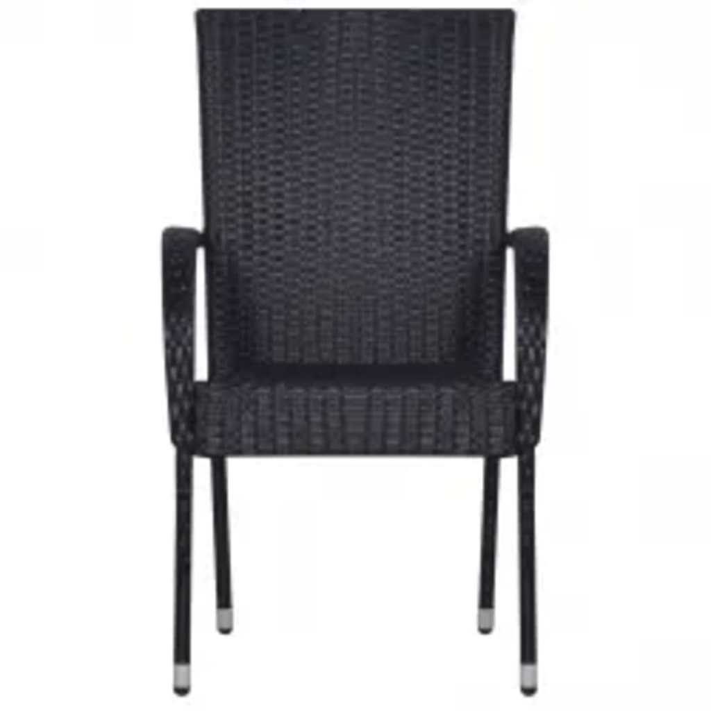 Garden Dining Set Black PE rattan, powder-coated steel, glass