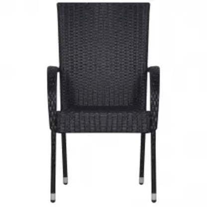Garden Dining Set Black PE rattan, powder-coated steel, glass