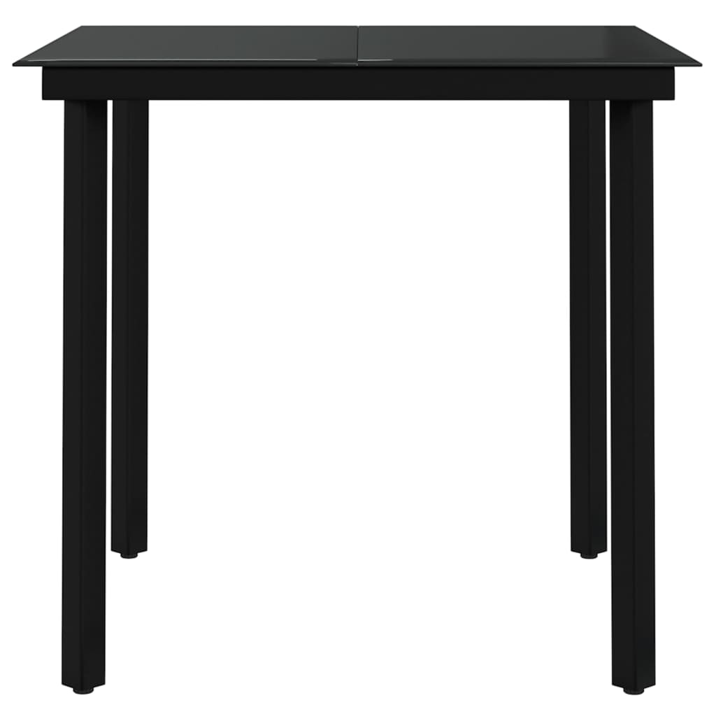 Garden Dining Set Black PE rattan, powder-coated steel, glass