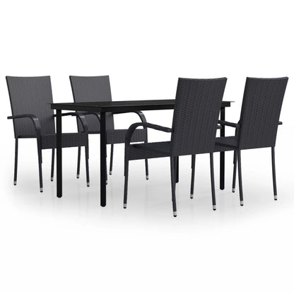 Garden Dining Set Black PE rattan, powder-coated steel, glass