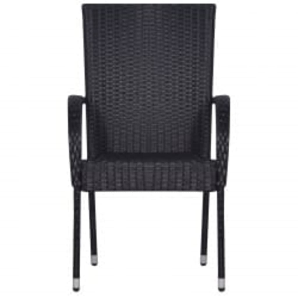 Garden Dining Set Black PE rattan, powder-coated steel, glass