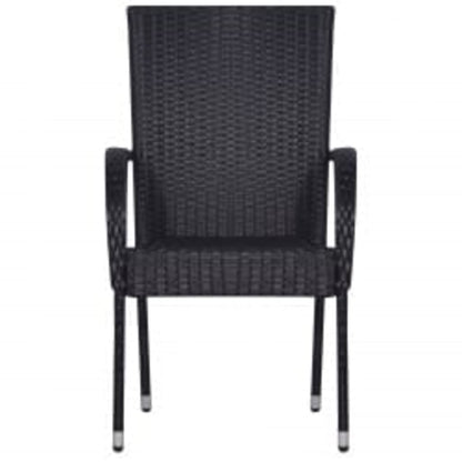Garden Dining Set Black PE rattan, powder-coated steel, glass