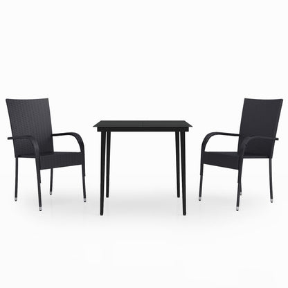 Garden Dining Set Black PE rattan, powder-coated steel, glass