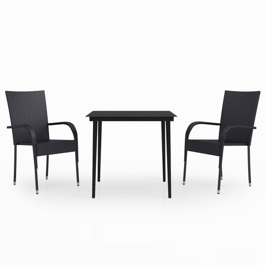 Garden Dining Set Black PE rattan, powder-coated steel, glass