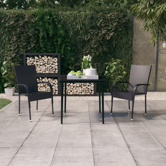 Garden Dining Set Black PE rattan, powder-coated steel, glass