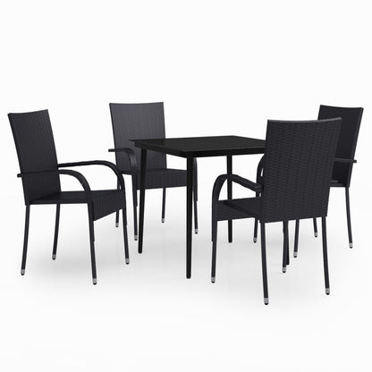 Garden Dining Set Black PE rattan, powder-coated steel, glass